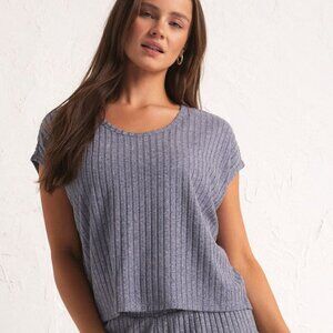 Z Supply Shoreline Scoop Neck Ribbed Relaxed Tee Dusty Navy Blue Size Small